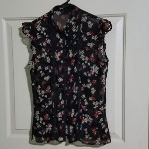 New York & Company Sheer Floral Blouse (A6)